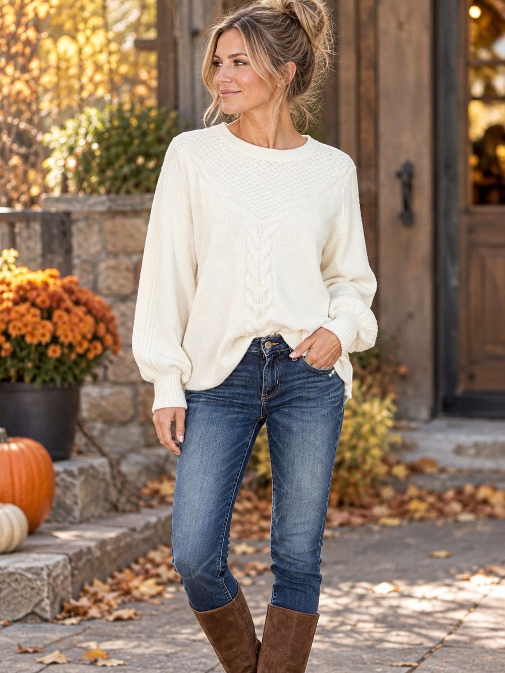 Talbots Petite Ivory Cable Knit Sweater Women’s Large Petite Soft Pullover